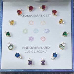 Quinn Rose Fine Silver Plated Cubic Zirconia Chakra Earring, 7 Pairs, Brand New